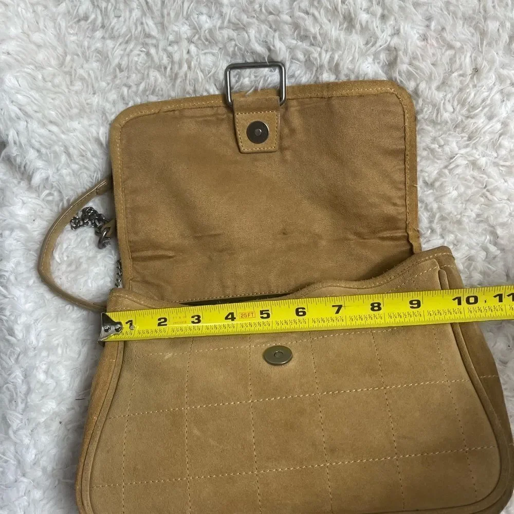 Zara leather suede Khaki quilted stitching & silver studs accents crossbody bag